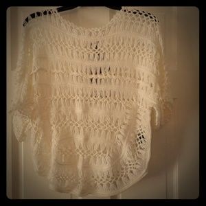 White Crocheted Cocoon Sweater by Ethyl